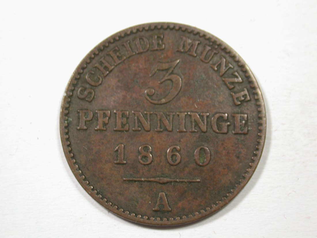H13 Preussen 3 Pfennig 1860 A in f.ss Originalbilder
