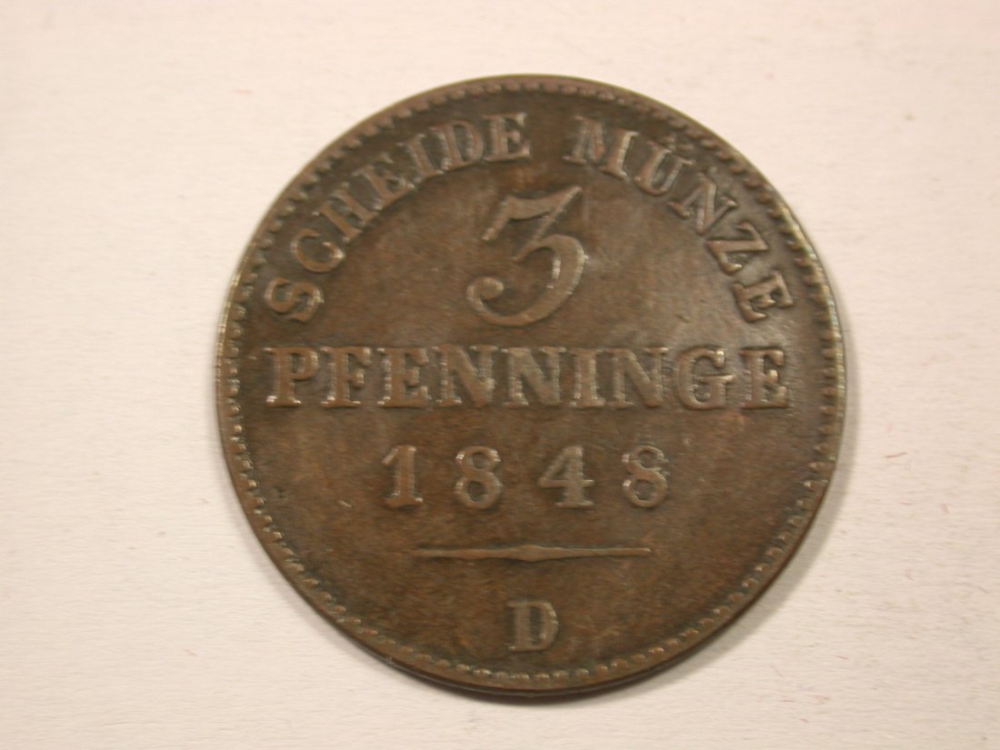 H13 Preussen 3 Pfennig 1848 D in gutem ss Originalbilder