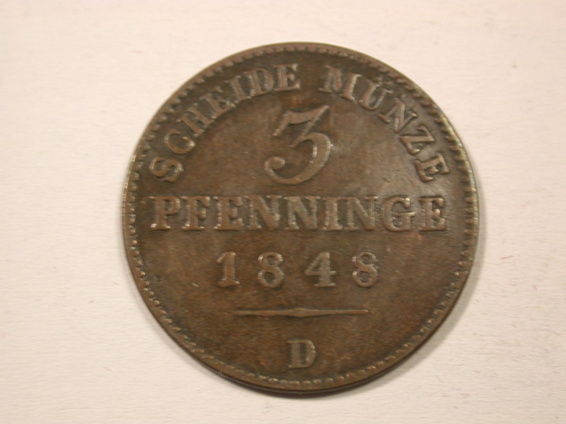  H13  Preussen  3 Pfennig 1848 D in gutem ss   Originalbilder   