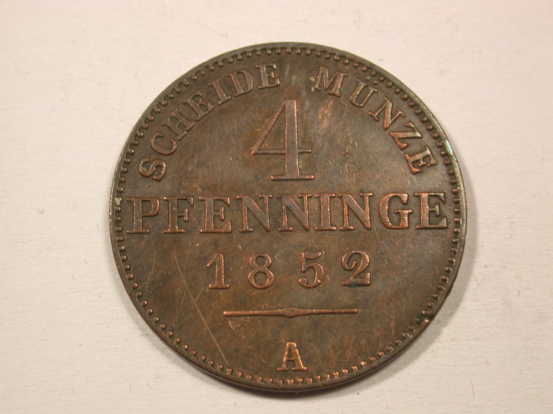 H13 Preussen 4 Pfennig 1852 A in ss/ss+ Originalbilder