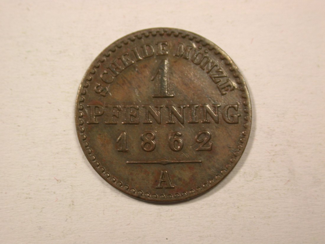  H13  Preussen  1 Pfennig 1862 A in ss+   Originalbilder   