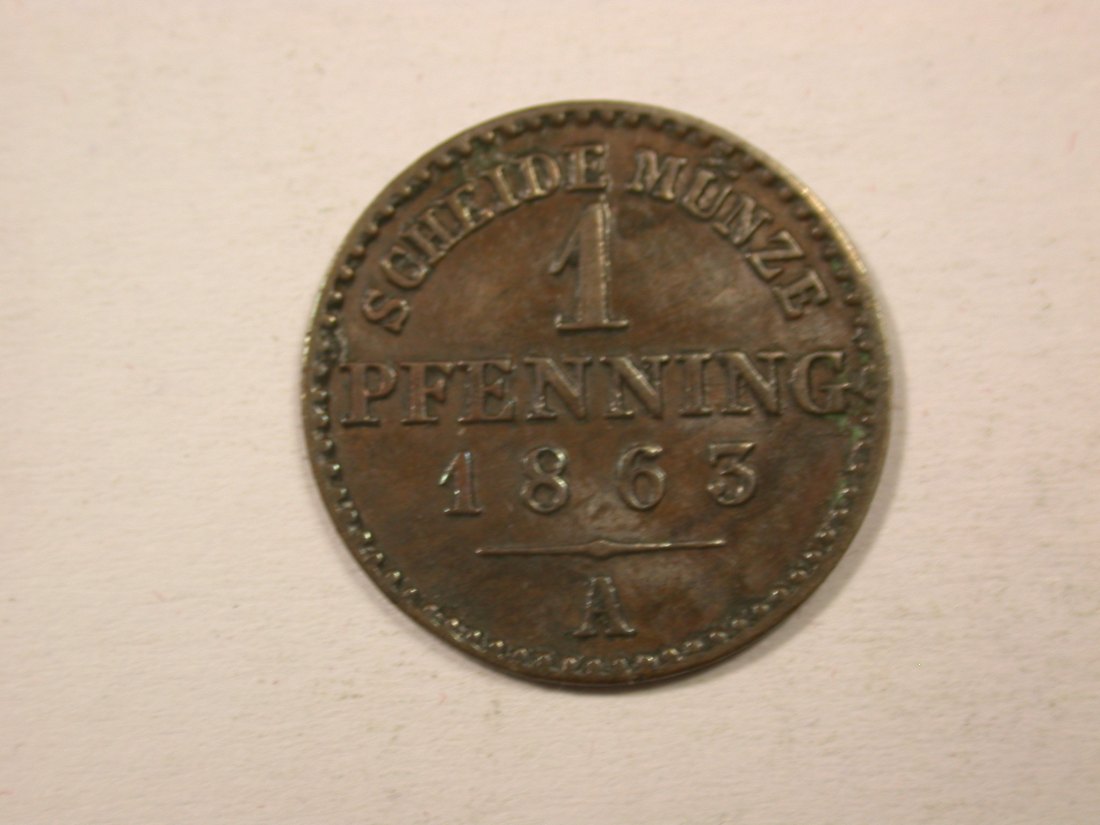  H13  Preussen  1 Pfennig 1863 A in ss+   Originalbilder   