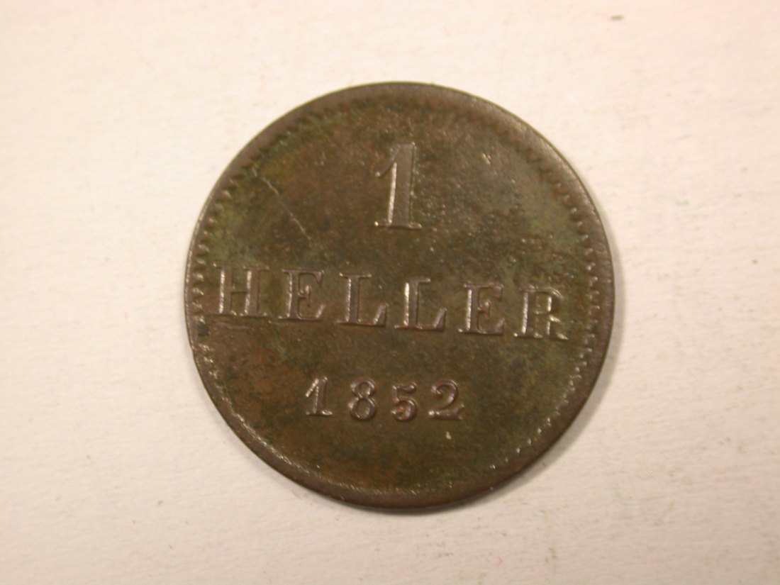 H13 Frankfurt 1 Heller 1852 in ss+ RR Originalbilder