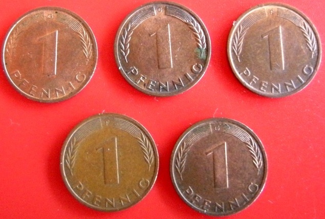  Deutschland 5 x 1 Pfennig 1969-1976   