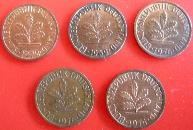  Deutschland 5 x 1 Pfennig 1969-1976   