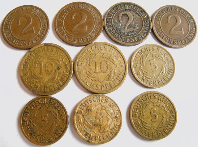  Weimar, 10 Münzen   2+5+10 Pfennig   