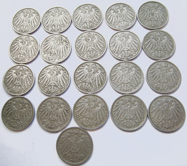  Kaiserreich , 21 x 10 Pfennig, großer Adler, 1907-1911   