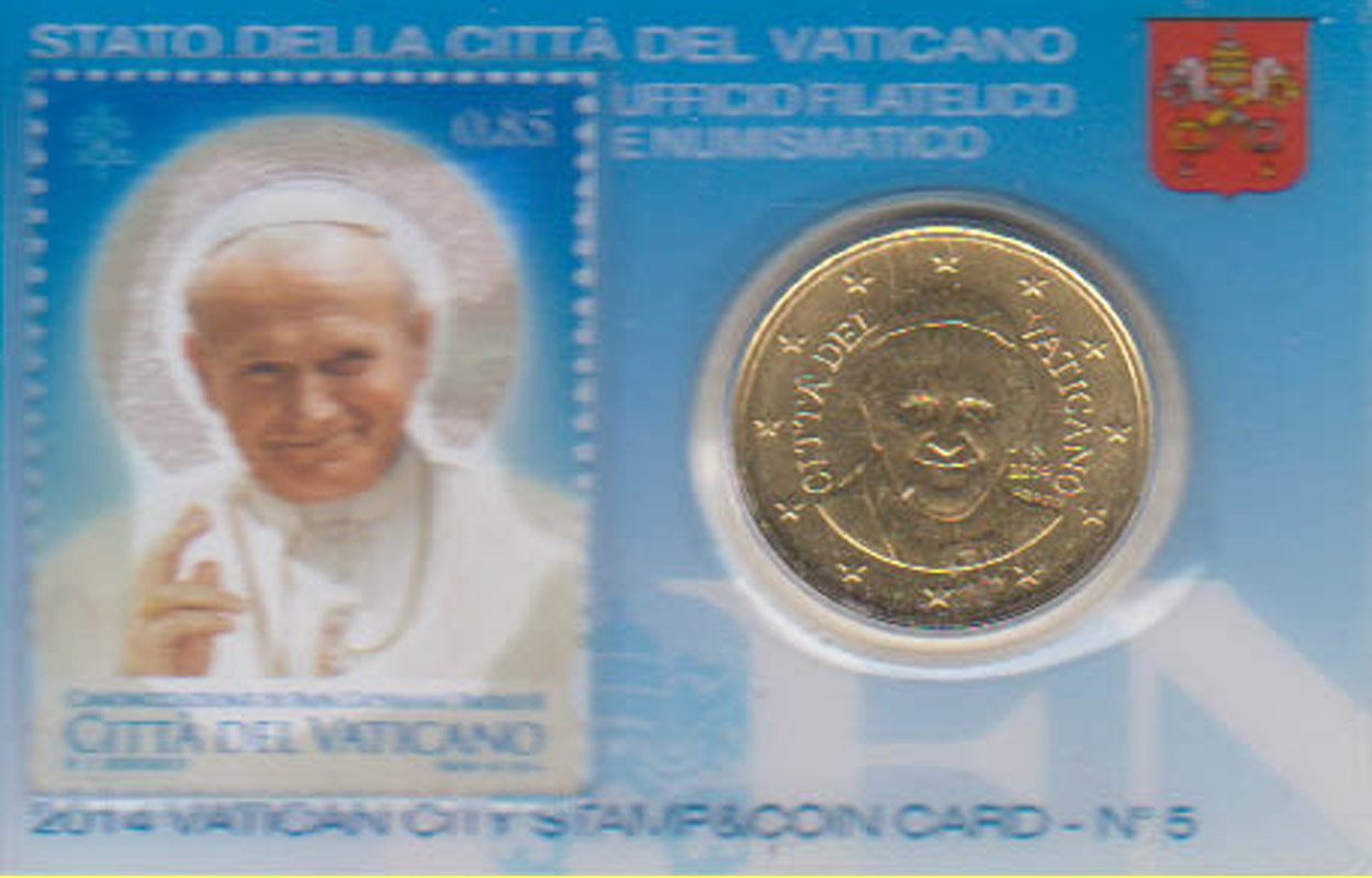  Offiz 50Cent Coincard mit 0,85€ Briefmarke Vatikan *Heiligsprechung Papst Johannes Paul II.* 2014   