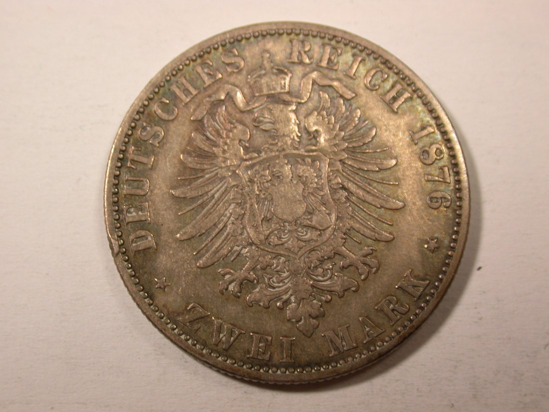  H14  KR  Mecklenburg Schwerin 2 Mark 1876 in f.ss, kl. Rdf.   Originalbilder   