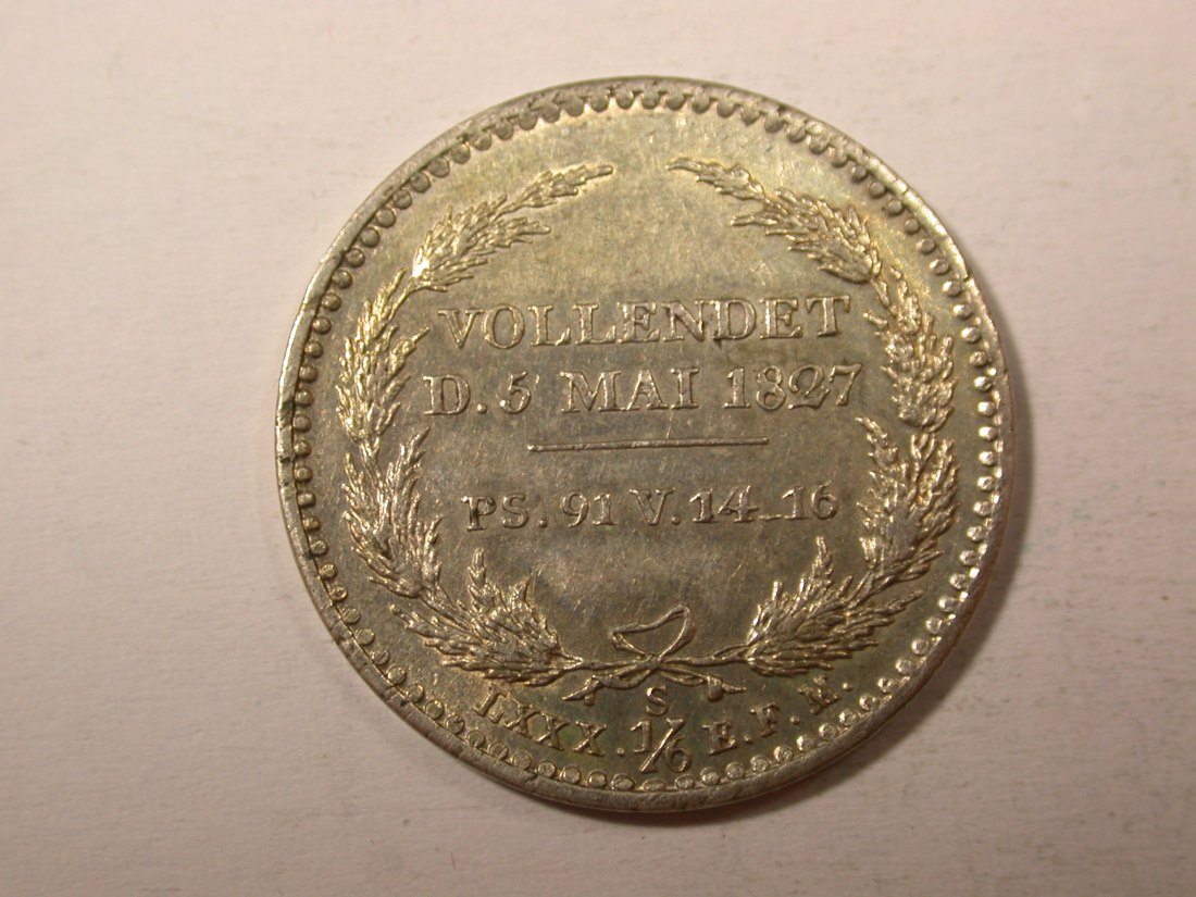 H14 Sachsen 1/6 Taler 1827 Sterbe-, Ausbeute- Taler in vz-st Originalbilder