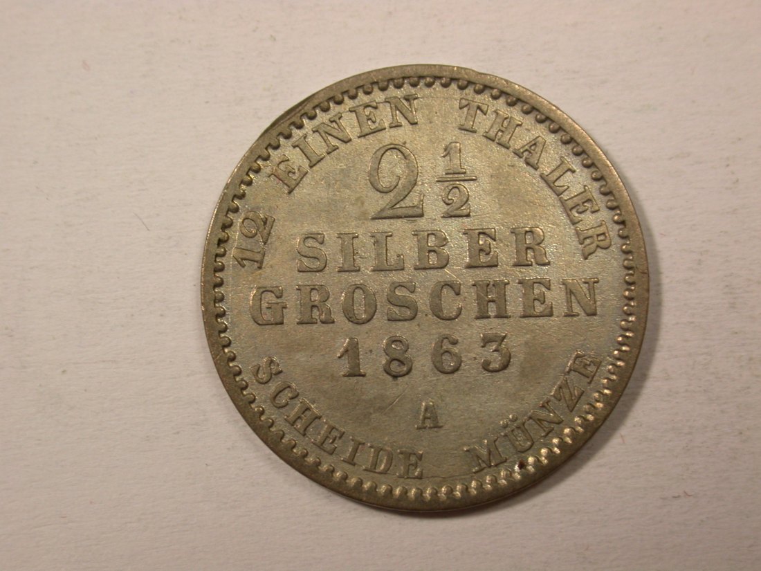  H14  Preussen  2,5 Silbergroschen 1863 A in ss+ Originalbilder   