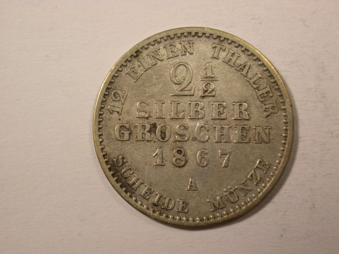  H14  Preussen  2,5 Silbergroschen 1867 A in ss, Rdf. oder Zainende  Originalbilder   