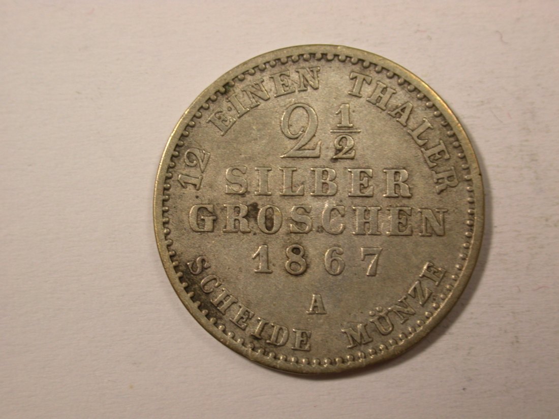 H14 Preussen 2,5 Silbergroschen 1867 A in ss, Rdf. oder Zainende Originalbilder