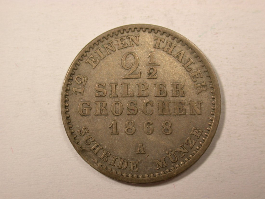 H14 Preussen 2,5 Silbergroschen 1868 A in ss+, Rdf. Originalbilder