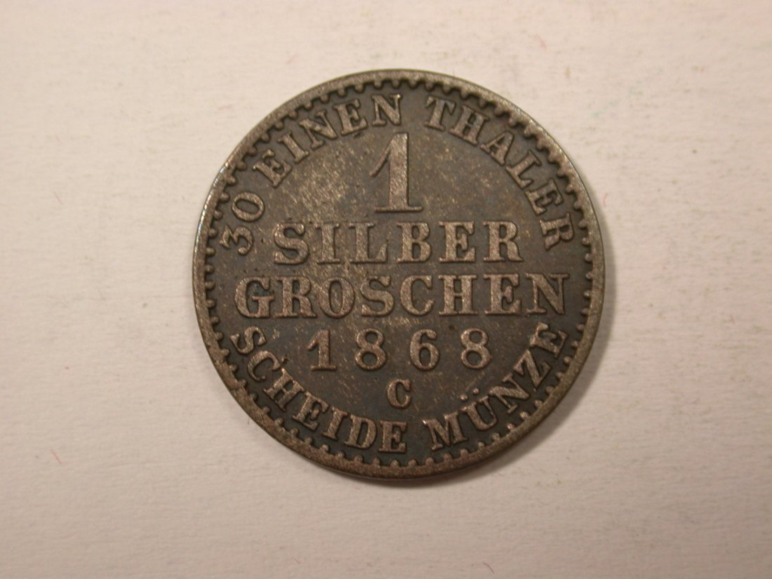  H14  Preussen  1 Silbergroschen 1868 C, ss dunkle Patina  Originalbilder   