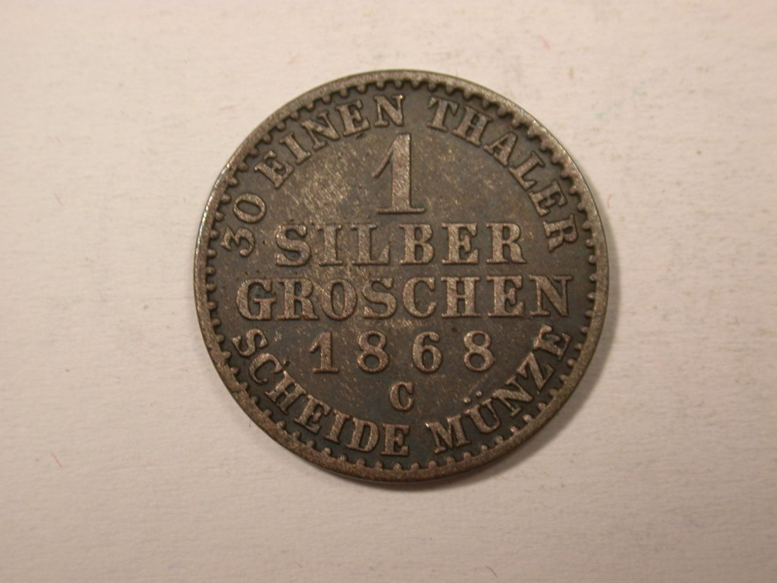 H14 Preussen 1 Silbergroschen 1868 C, ss dunkle Patina Originalbilder
