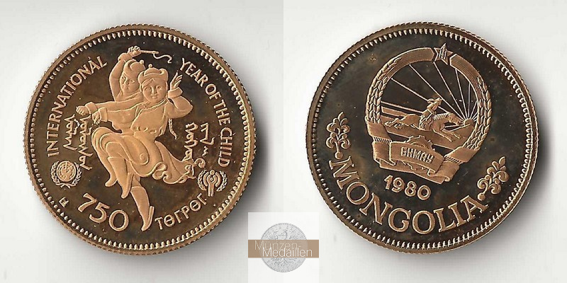 Mongolei MM-Frankfurt Feingewicht: 10,47g Gold 750 Tugrik 1980 pp