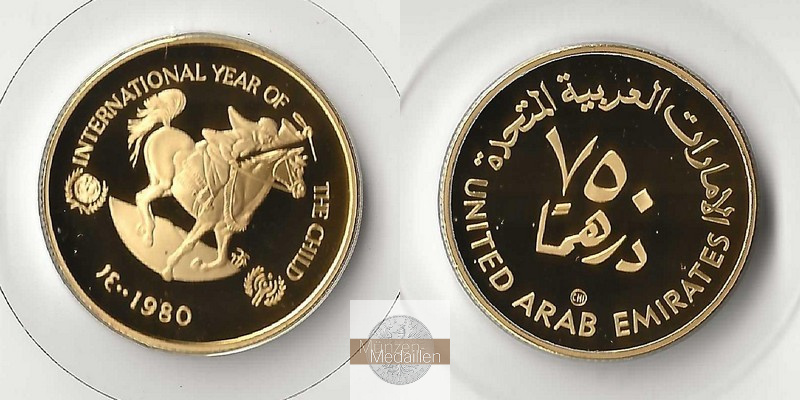 Ver. Arabische Emirate MM-Frankfurt Feingewicht: 15,45g Gold 750 Dirham 1980 pp