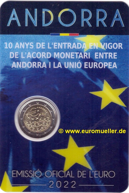 Andorra ...2 Euro Gedenkmünze 2022...bu...Coincard...Währungsvereinbarung   