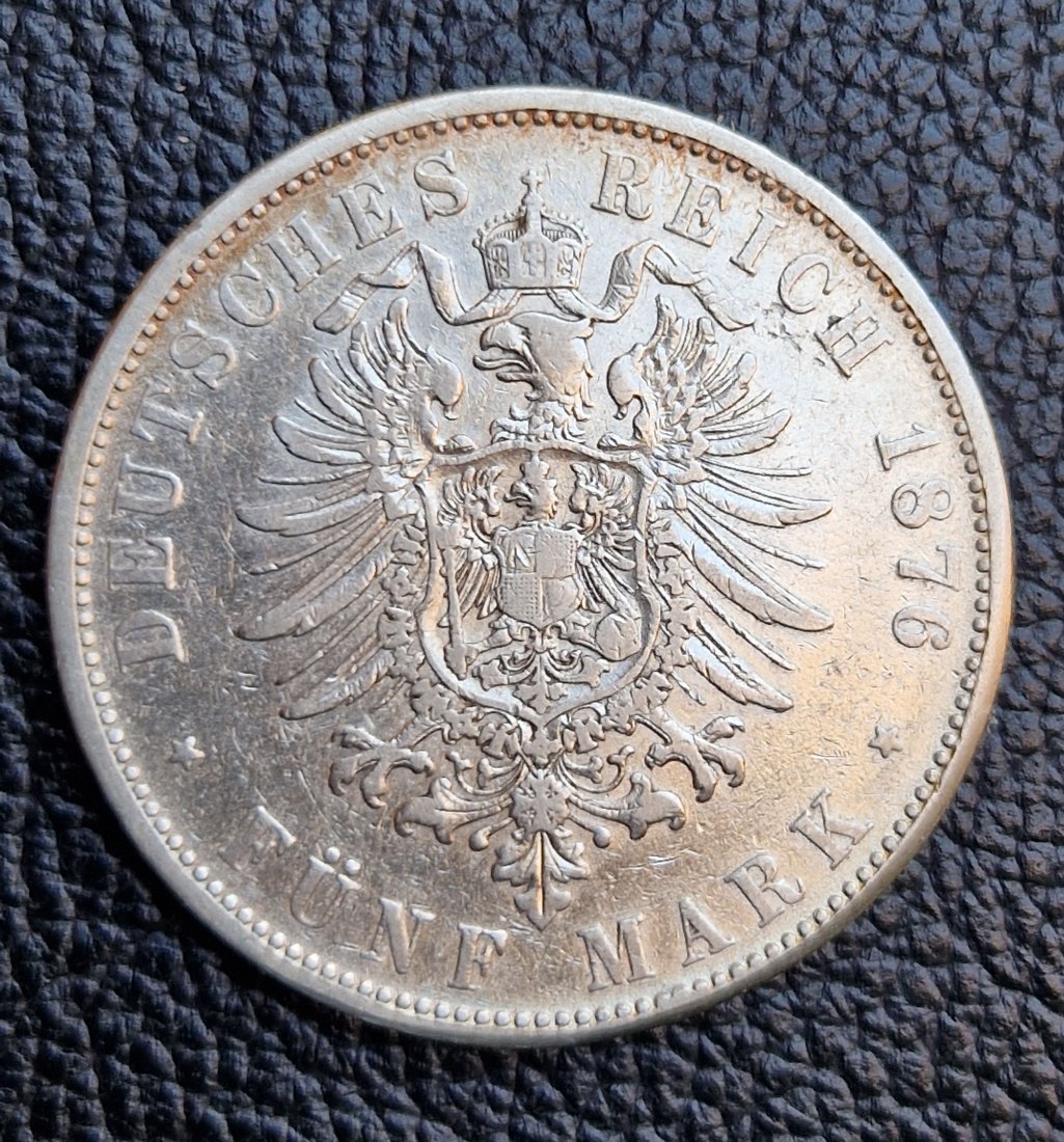  5 Mark 1876 F König Karl von Württemberg Silber XXL Bilder   
