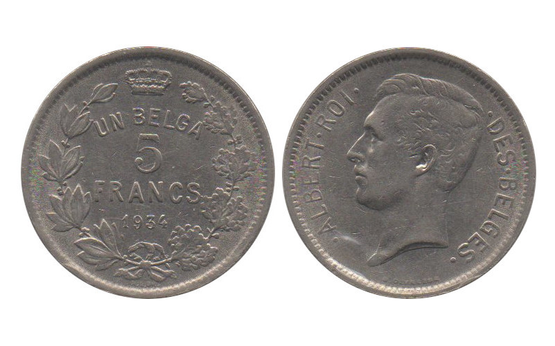  Belgien Belgium 5 Francs 1934 des Belges UN Belga Selten   