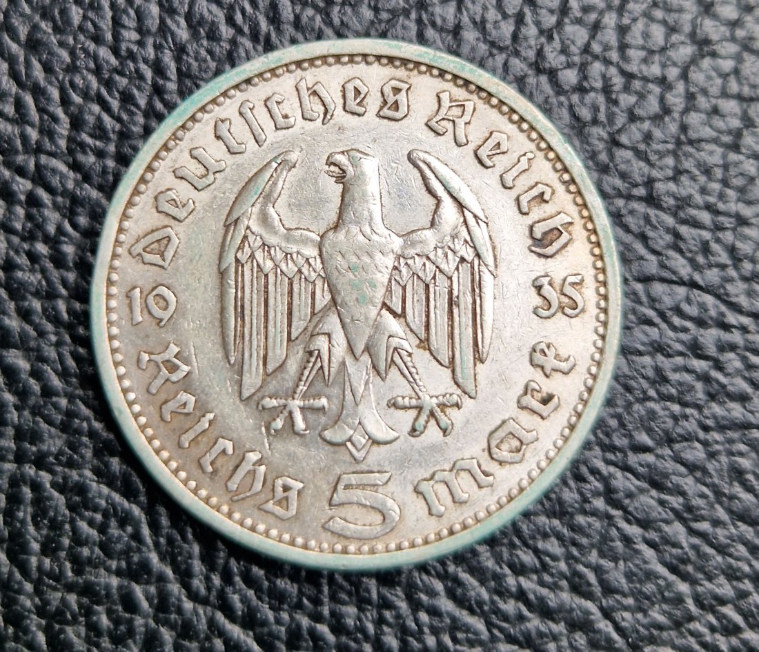  5 Reichsmark 1935 A Hindenburg ohne Hakenkreuz Silber XXL Bilder   