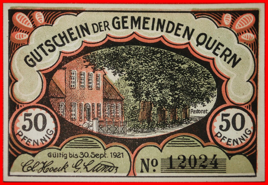  * SCHLESWIG-HOLSTEIN:GERMANY QUERN★50 PFENNIGS (1921) UNC! SIGNIFICANT PAST★LOW START ★ NO RESERVE!   