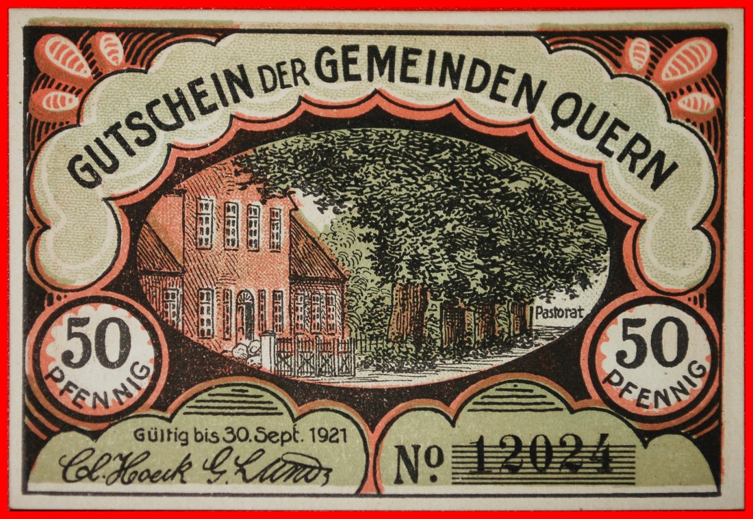  * SCHLESWIG-HOLSTEIN: DEUTSCHLAND QUERN ★ 50 PFENNIG (1921) KFR KNACKIG! ★OHNE VORBEHALT!   