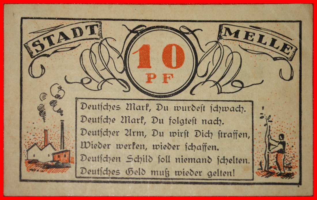  * HANOVER: DEUTSCHLAND MELLE  ★ 10 PFENNIG 1921 KFR KNACKIG! FABRIK! ★OHNE VORBEHALT!   