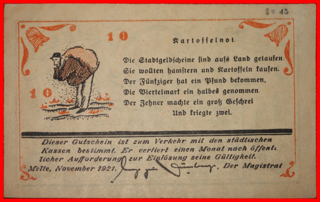  * HANOVER: DEUTSCHLAND MELLE  ★ 10 PFENNIG 1921 KFR KNACKIG! FABRIK! ★OHNE VORBEHALT!   