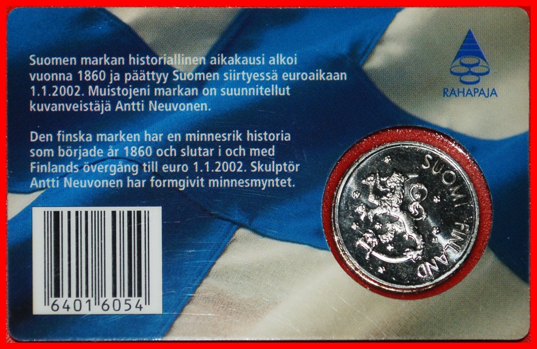  * LION (1860-2002): FINLAND ★ 1 MARK OF MY MEMORIES 2001M UNC IN COINCARD★LOW START ★ NO RESERVE!   