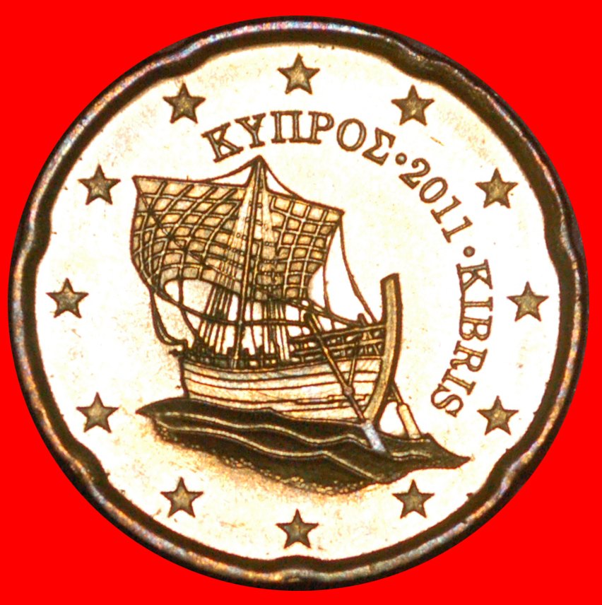 * GRIECHENLAND (2008-2021): ZYPERN ★ 20 CENT 2011! SCHIFF NORDISCHES GOLD uSTG★OHNE VORBEHALT!