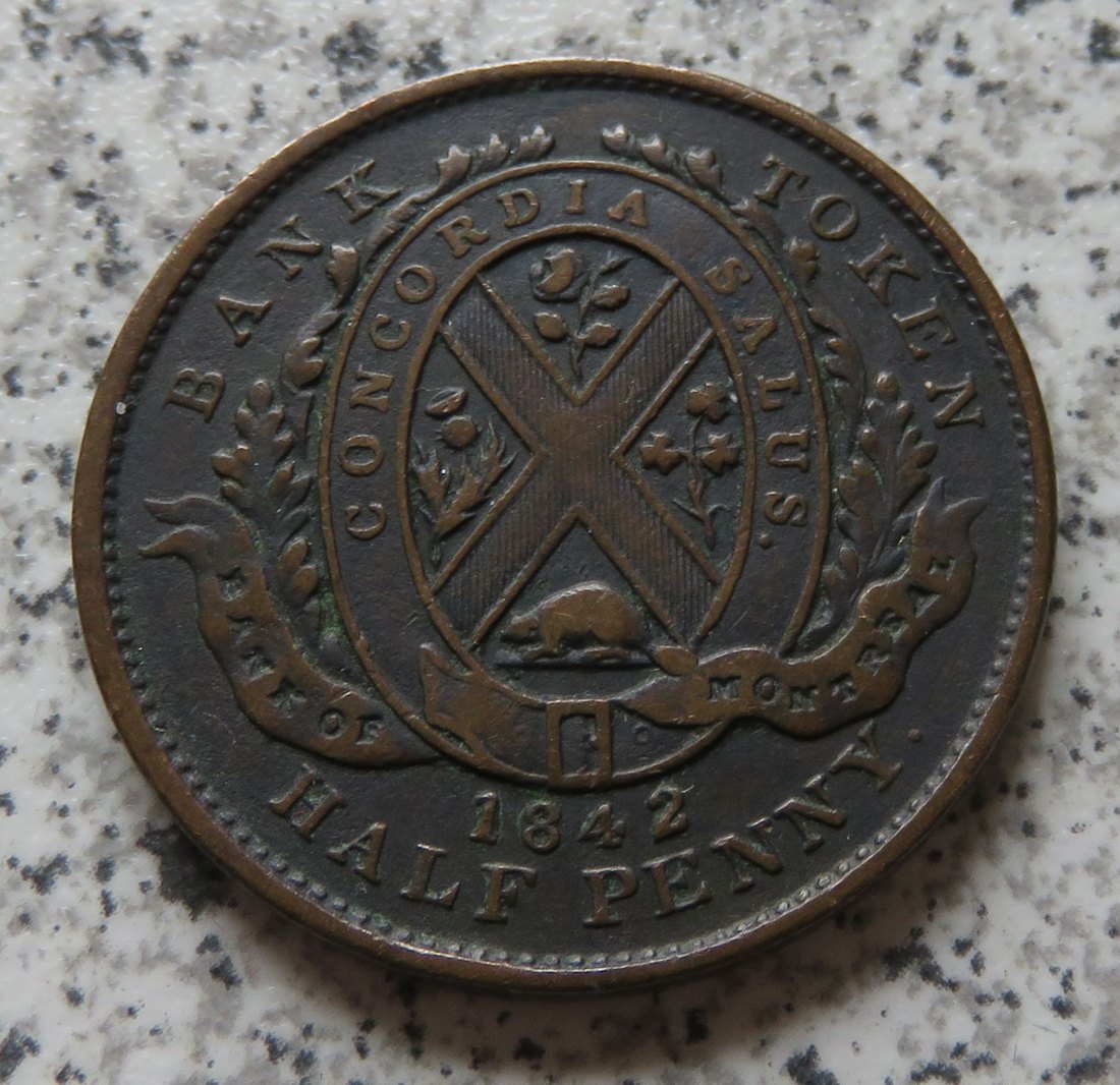  Province of Canada, Bank of Montreal, Bank Token half Penny 1842 (SOU 1842)   