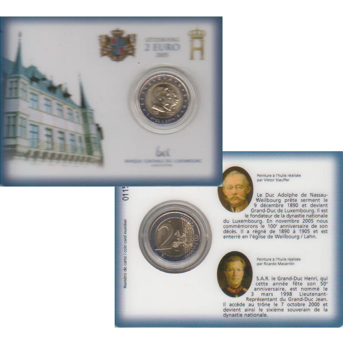  Offiz Coincard 2 €-Sondermünze Luxemburg *100. Todestag von Grossherzog Adolphe* 2005 nur 10.000St!   