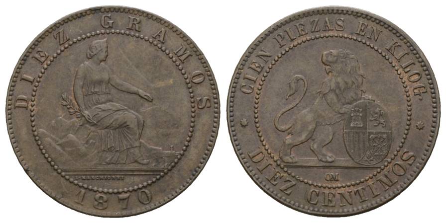  Spanien; 10 Sentimos 1870   