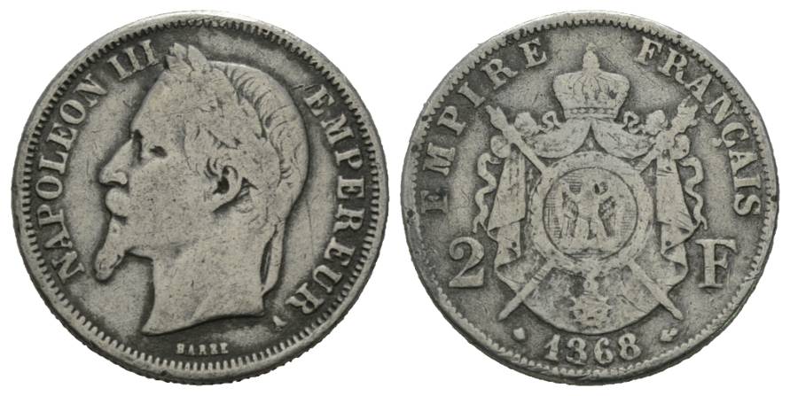  Frankreich; 2 Francs 1868; Fälschung   
