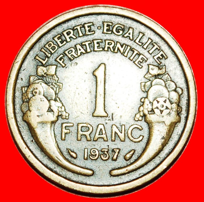 * FÜLLHORN (1931-1941): FRANKREICH ★ 1 FRANC 1937 STEMPEL 2!  OHNE VORBEHALT!   
