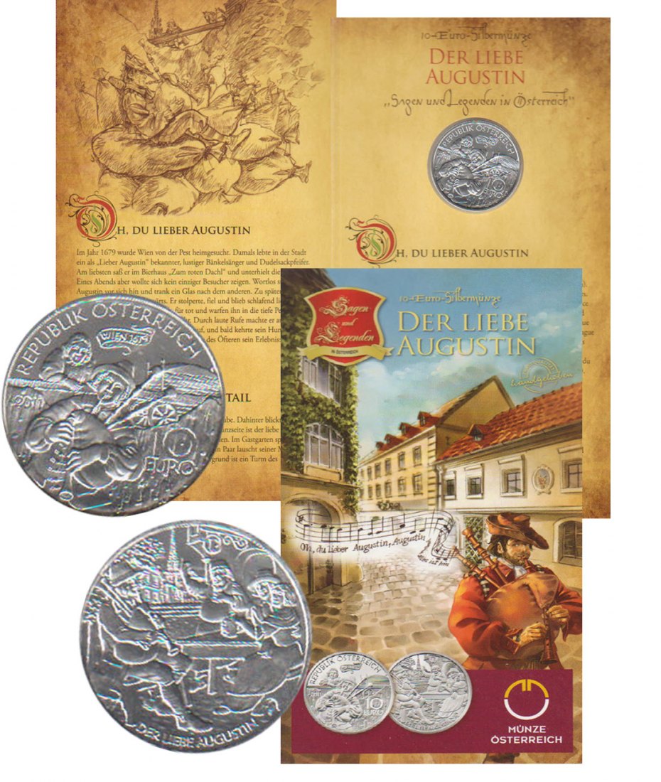  Offiz. 10 Euro Silbermünze Österreich *Der liebe Augustin* 2011 *hgh* max 30.000St!   