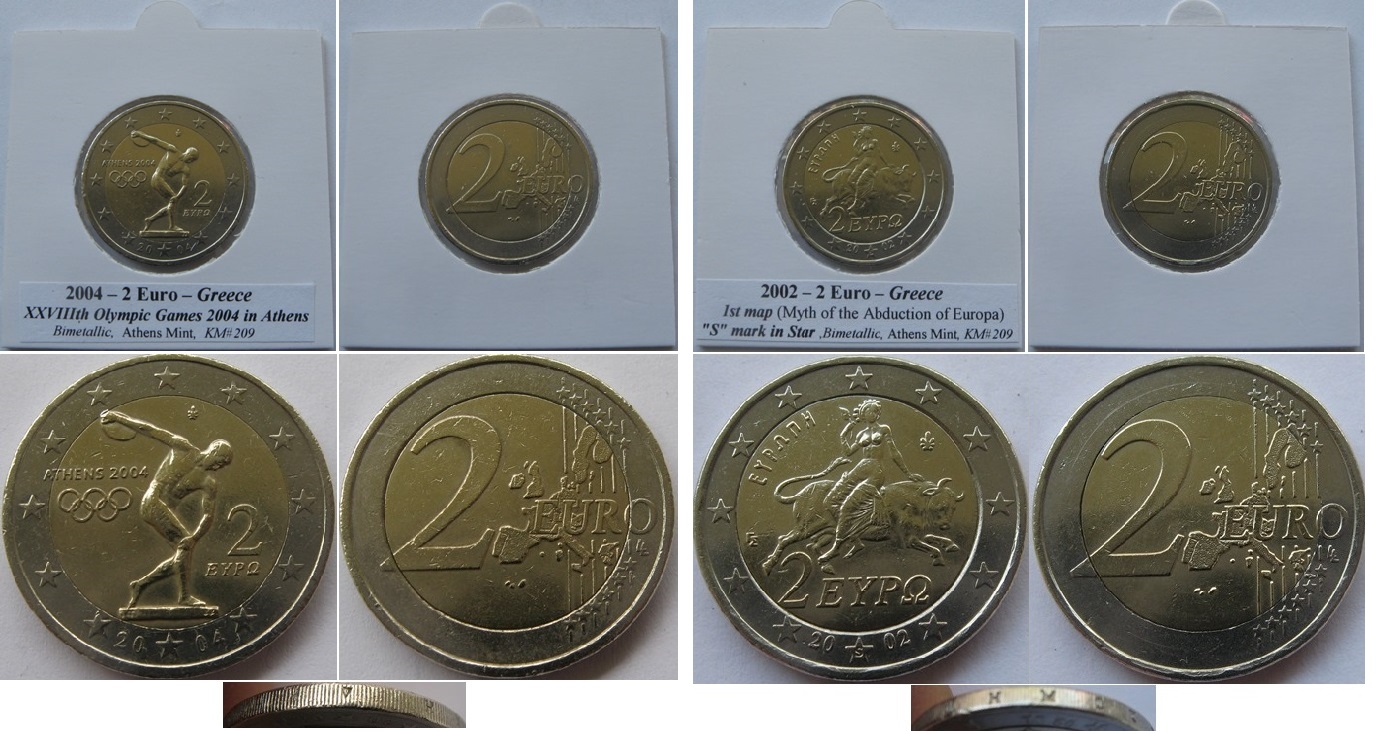  2002-2004, Griechenland, Satz 2-Euro-Münzen: Olympische Spiele+Europa   