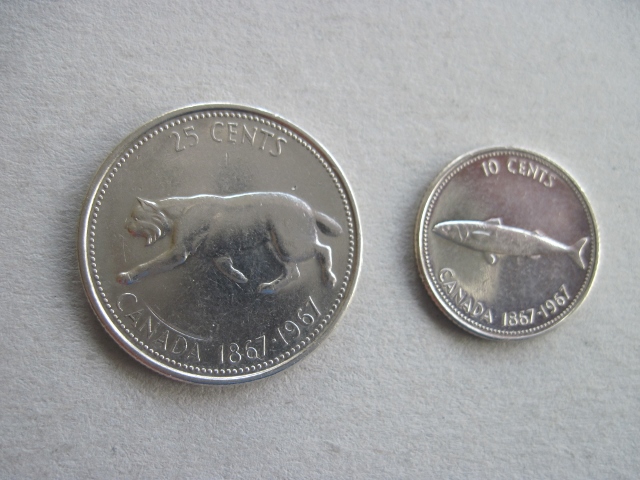  Kanada 25 + 10 Cents in 800er Silber Gedenkmünzen 100 Jahre Canada   