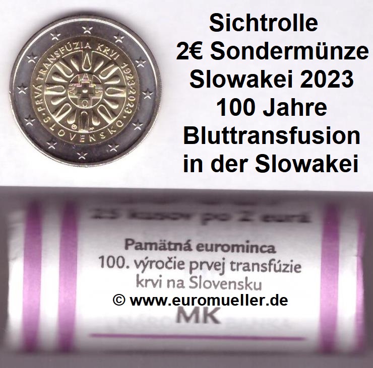 Slowakei Rolle...2 Euro Gedenkmünze 2023...Bluttransfusion   