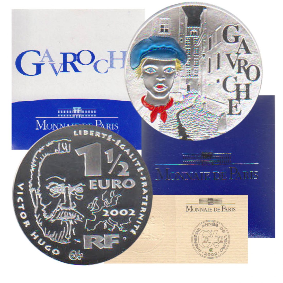  Frankreich 1,5€ Silbermünze *Victor Hugo - Gavroche* 2002 in Farbe *PP* nur 10.000St!   