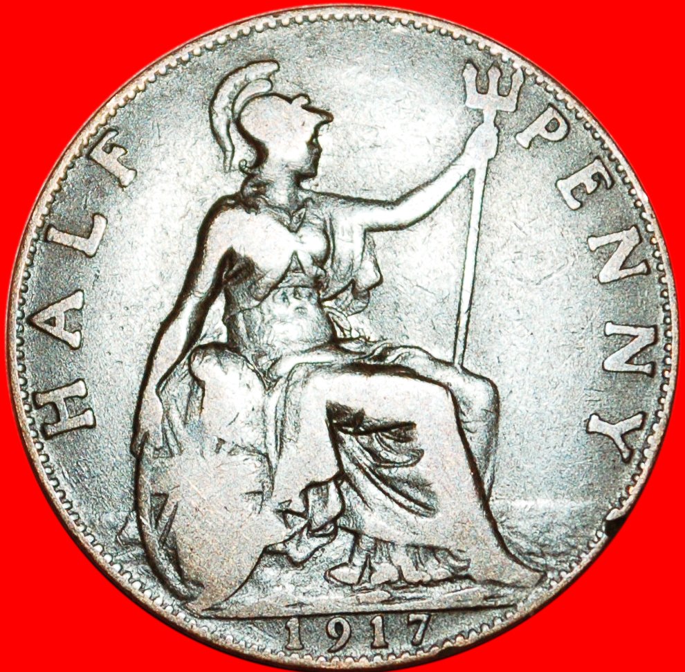  * HERRIN DER SEEN: GROSSBRITANNIEN ★ HALB PENNY 1917! GEORG V. (1911-1936) ★OHNE VORBEHALT!   