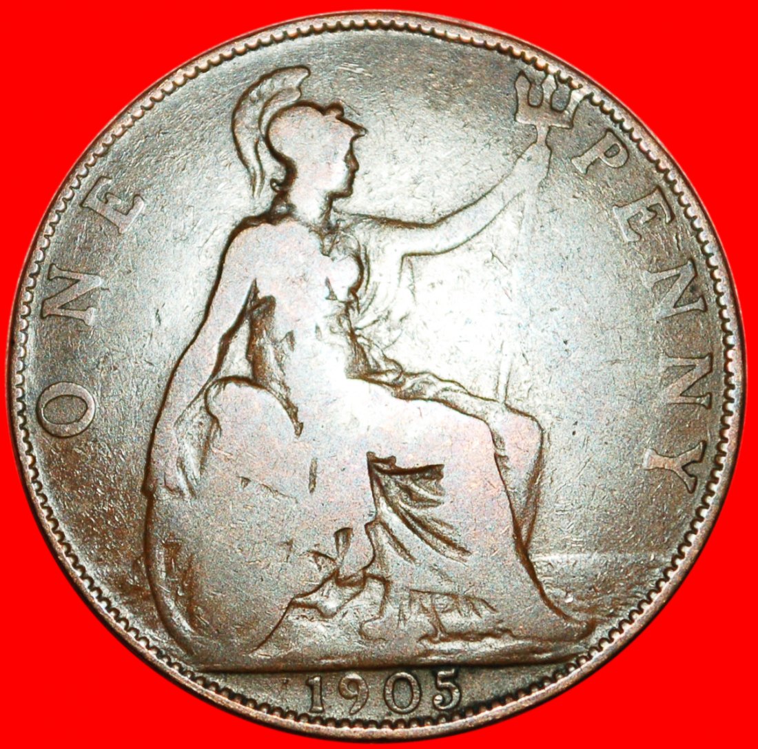  * HERRIN DER SEEN: GROSSBRITANNIEN ★ PENNY 1905! EDUARD VII. (1902-1910) ★OHNE VORBEHALT!   