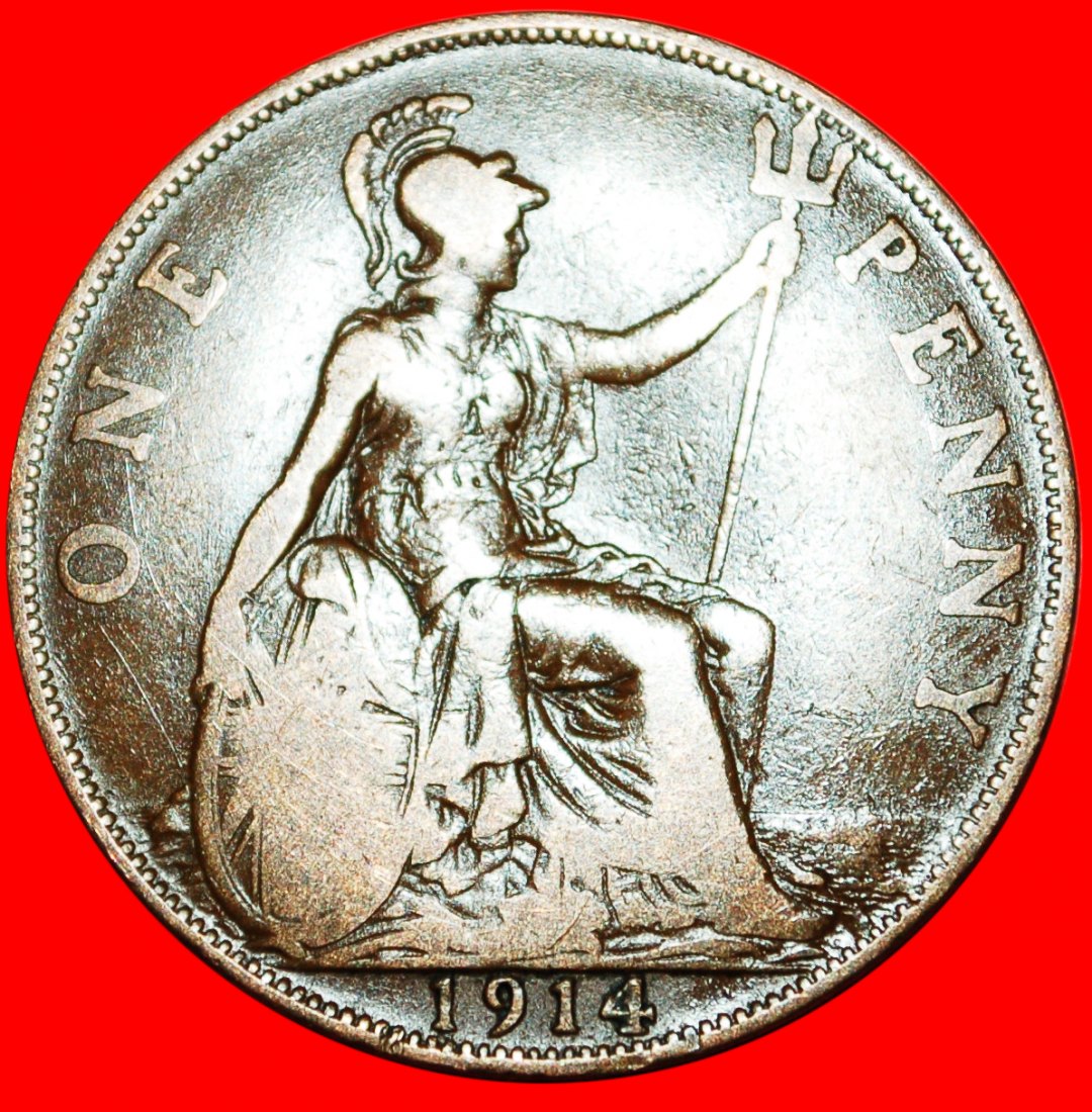 * GREAT BRITAIN: UNITED KINGDOM ★PENNY 1914! GEORGE V (1911-1936) ★LOW START ★ NO RESERVE!