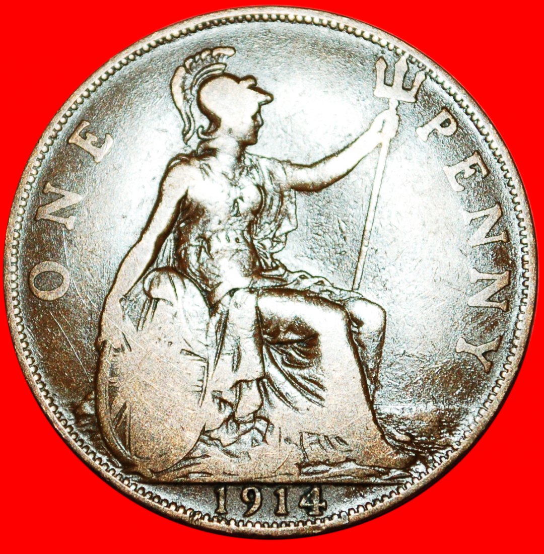  * HERRIN DER SEEN: GROSSBRITANNIEN ★ PENNY 1914! GEORG V. (1911-1936) ★OHNE VORBEHALT!   