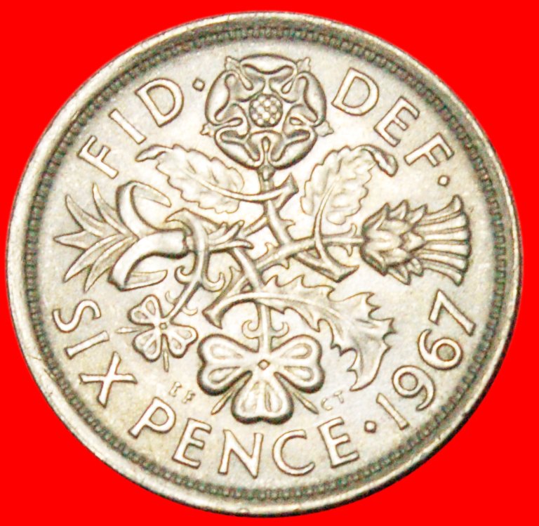  * OHNE BRITT:OMN: GROSSBRITANNIEN ★ 6 PENCE 1967! ELISABETH II. (1953-2022) ★OHNE VORBEHALT!   