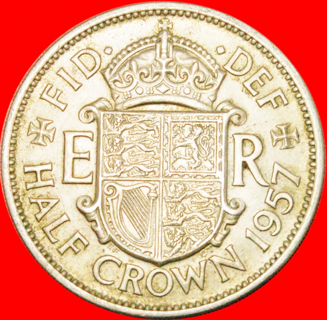  * GREAT BRITAIN: UNITED KINGDOM★HALF CROWN 1957! ELIZABETH II (1953-2022)★LOW START ★ NO RESERVE!   