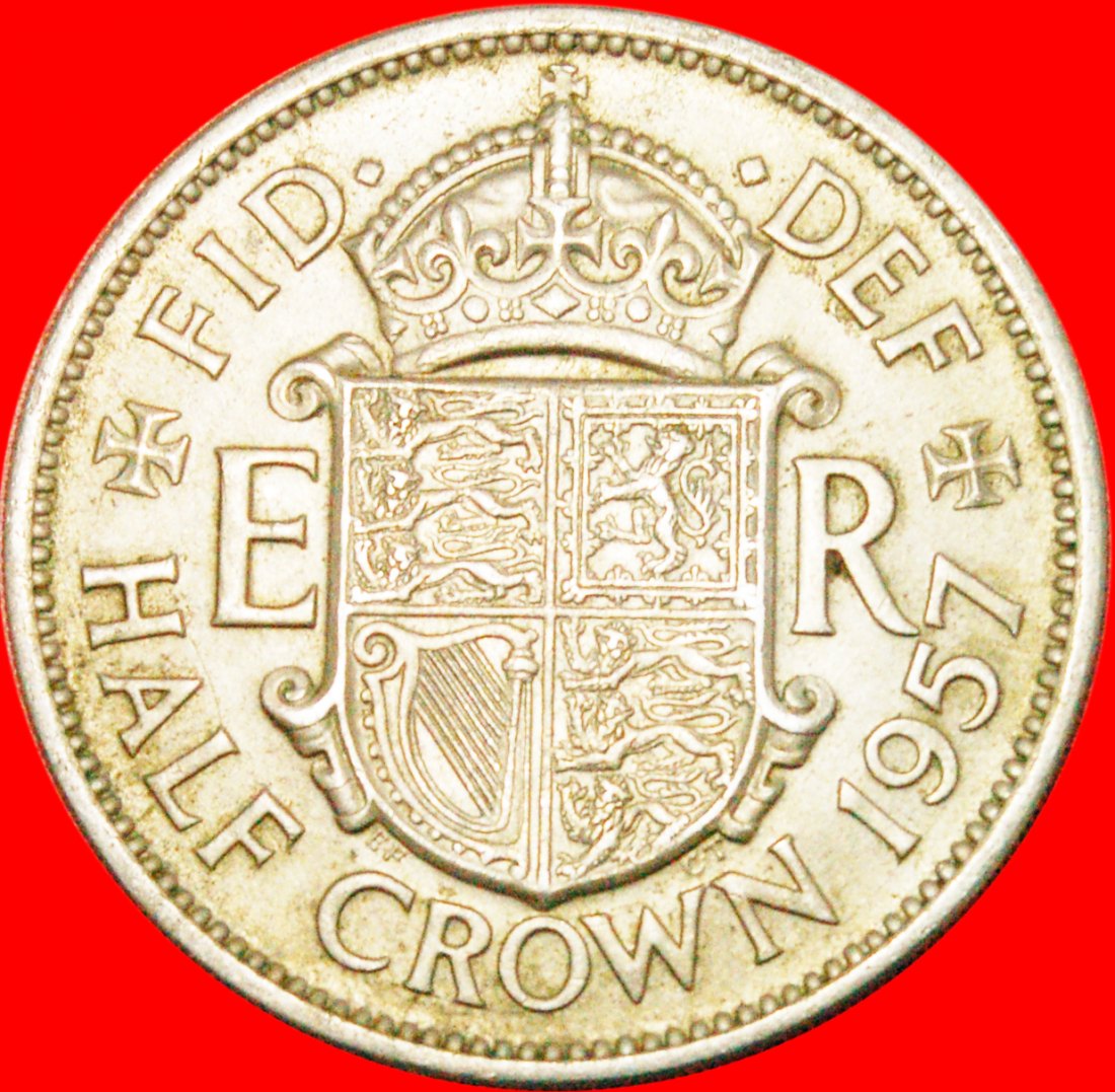 * GREAT BRITAIN: UNITED KINGDOM★HALF CROWN 1957! ELIZABETH II (1953-2022)★LOW START ★ NO RESERVE!