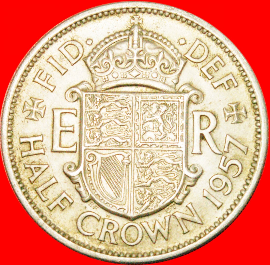  ★ SCHILD (1954-1970): GROSSBRITANNIEN ★ HALB CROWN 1957! ELISABETH II. (1953-2022) ★OHNE VORBEHALT!   